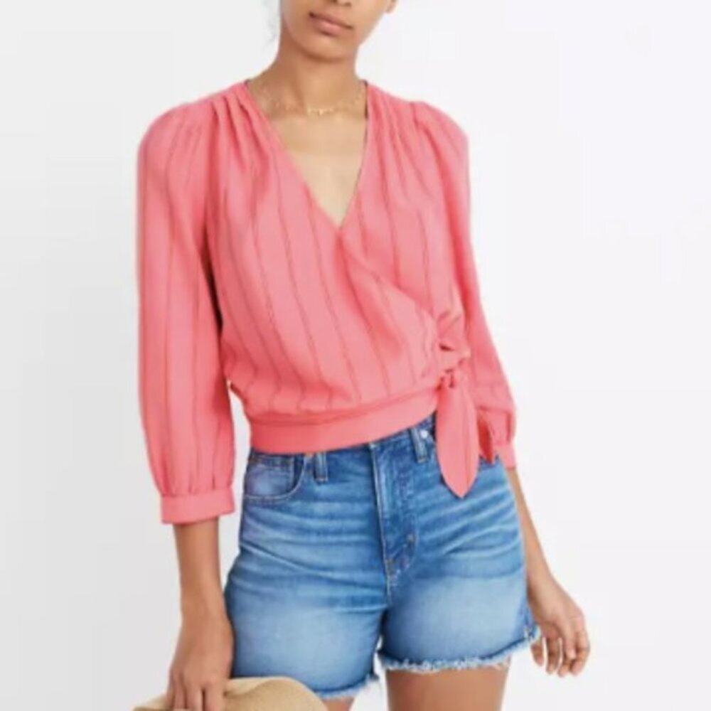 Madewell Pink Wrap Top in Cecilia Stripe